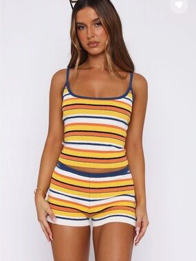 White Fox Boutique I Need to See You Striped Knit Tank + Shorts Set